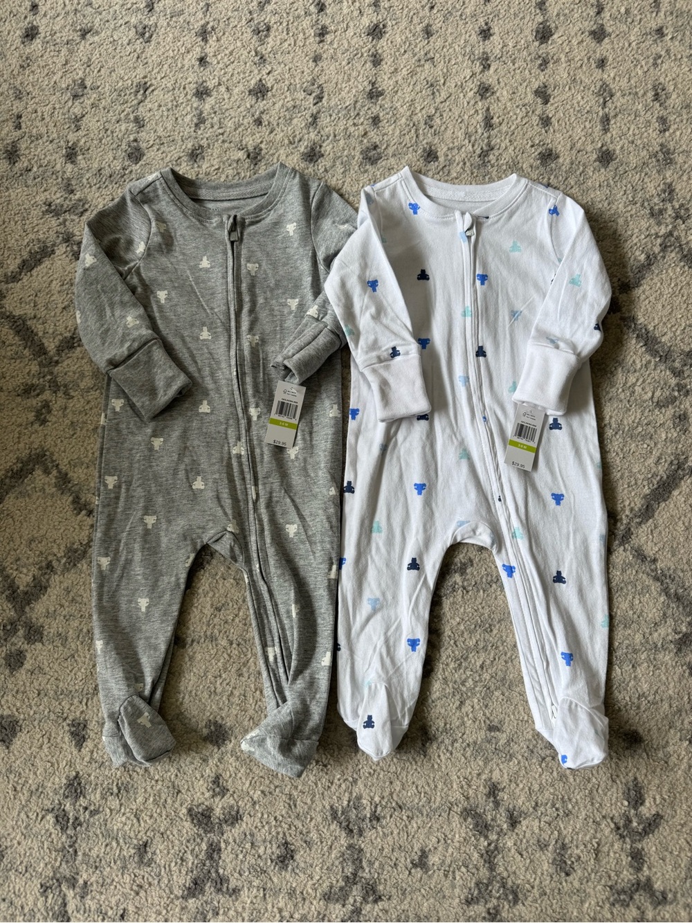 GAP Baby Footed One-Piece Sleepers in Gray and White with Blue Accents